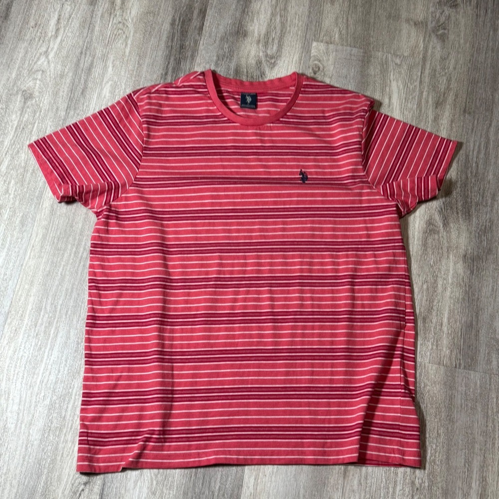US Polo Assn. Mens T-Shirt Large Striped Red White‎ Casual Short Sleeve